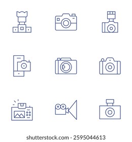 Camera icons set. Thin Line style, editable stroke. camera, video camera, camera lens.