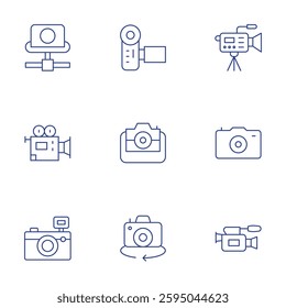 Camera icons set. Thin Line style, editable stroke. video camera, camera.