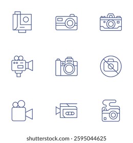 Camera icons set. Thin Line style, editable stroke. video camera, no photo, camera.