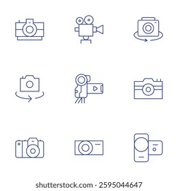 Camera icons set. Thin Line style, editable stroke. movie camera, camera, video camera.