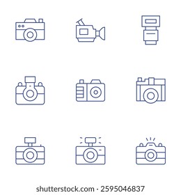 Camera icons set. Thin Line style, editable stroke. camera flash, video camera, photo.