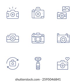 Camera icons set. Thin Line style, editable stroke. photo, pocket camera,, switch.