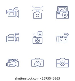 Camera icons set. Thin Line style, editable stroke. video, flash, photo camera, camera, disposable.