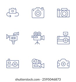 Camera icons set. Thin Line style, editable stroke. digital camera, video, camera flash, cinema, photo.