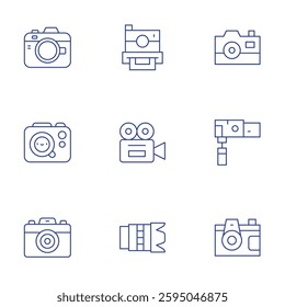 Camera icons set. Thin Line style, editable stroke. digital, lens, video camera, camera.