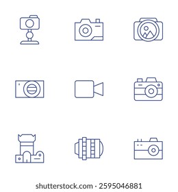 Camera icons set. Thin Line style, editable stroke. digital camera, camera lens, camera, photo, video.