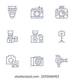 Camera icons set. Thin Line style, editable stroke. camera lens, video camera, photo.