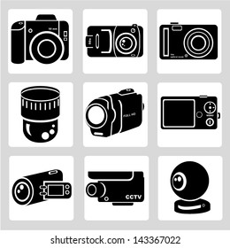 camera icons set, vector