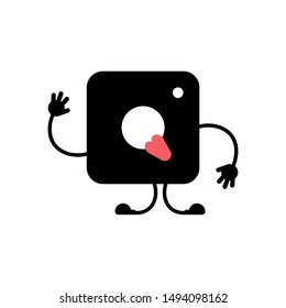 Camera icons silhouette showing the tongue. The camera like a symbol of social communication in social networks. Vector illustration isolated on white background.