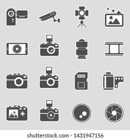 Camera Icons. Sticker Design. Vector Illustration.