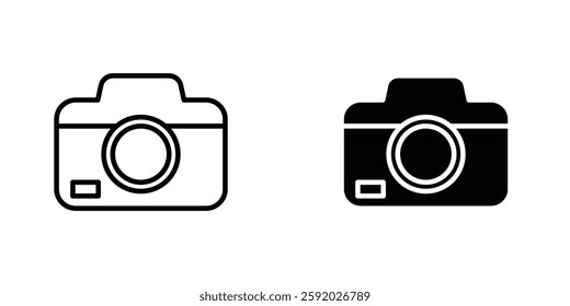 Camera icons. stroke line and black solid icons