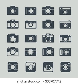 Camera icons or symbol on color background. Camera silhouette or logo vector set isolated on background.