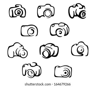 Camera icons and symbols set isolated on white background