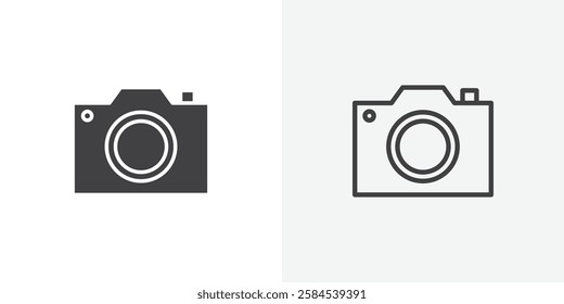 Camera icons vectors illustrations in black fill and liner versions