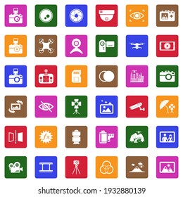 Iconos de cámara. Colección Llanta Blanca En Cuadrado. Ilustración vectorial.