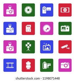 Camera Icons. White Flat Design In Square. Vector Illustration. 
