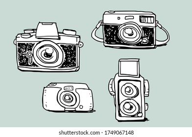 Camera illustration doodle sketch drawing, vector