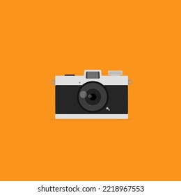 Camera illustration, flat style, orange background. Vector illustration