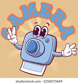 Camera illustration hand drawn trendy cartoon element retro style