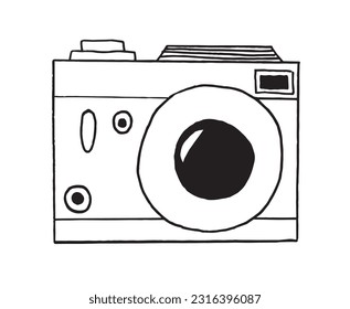 Camera illustration image. 
Hand drawn image artwork of camera. 
Simple cute original logo.
Hand drawn vector illustration for posters, cards, t-shirts.