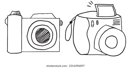Camera illustration image. 
Hand drawn image artwork of camera. 
Simple cute original logo.
Hand drawn vector illustration for posters, cards, t-shirts.