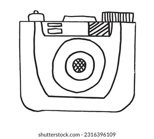Camera illustration image. 
Hand drawn image artwork of camera. 
Simple cute original logo.
Hand drawn vector illustration for posters, cards, t-shirts.