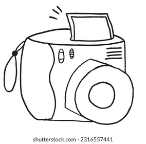 Camera illustration image. 
Hand drawn image artwork of camera. 
Simple cute original logo.
Hand drawn vector illustration for posters, cards, t-shirts.