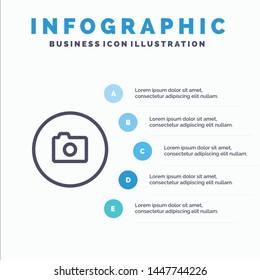 Camera, Image, Basic, Ui Line icon with 5 steps presentation infographics Background