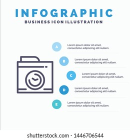 Camera, Image, Big Think Line icon with 5 steps presentation infographics Background