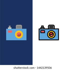 Camera, Image, Design  Icons. Flat and Line Filled Icon Set Vector Blue Background