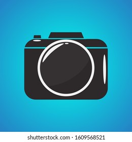 Camera image isolated on a blue background. Photocamera icon. Vector illustration eps 10.