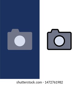 Camera, Image, Photo, Basic  Icons. Flat and Line Filled Icon Set Vector Blue Background