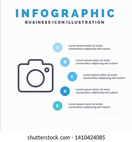 Camera, Image, Photo, Picture Line icon with 5 steps presentation infographics Background