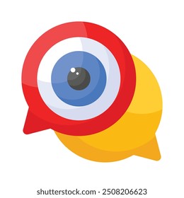Camera inside chat bubble denoting concept icon of video message