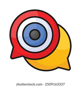 Camera inside chat bubble denoting concept icon of video message