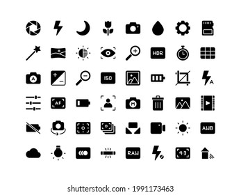 Camera Interface Glyph Icon Set