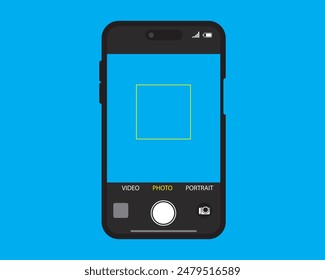 Camera interface in phone mobile screen vector. Screen, frame, interface, photo, camera, focus, display, vector, viewfinder, smartphone, mockup, 4k, picture. Can use for banner, web design, poster.  