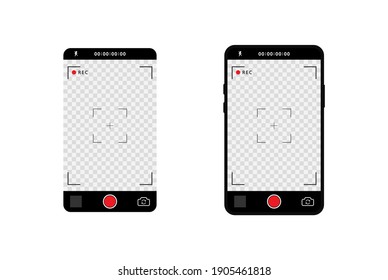 Camera interface in phone screen. Camera screen phone mobile interface app. Photo, video ui in cellphone. Smartphone mockup for photography, selfie and video. Vector illustration