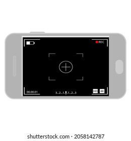 Camera interface in phone screen. Photo, video ui in cellphone. App for record from mobile cam. Viewfinder, grid, focus, button and rec. Vector