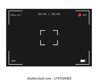 Camera interface. Photo and video frame. Mockup of camera screen. Record icon with full hd resolution as 1080p. HDR with battery icon. Cam display. Viewfinder with focus symbol. Vector EPS 10.