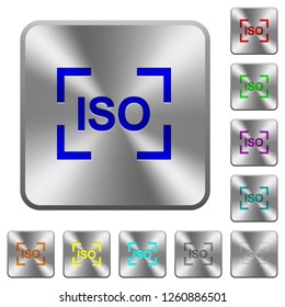 Camera iso speed setting engraved icons on rounded square glossy steel buttons