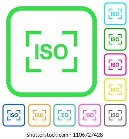 Camera iso speed setting vivid colored flat icons in curved borders on white background