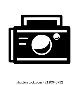 Camera isolated flat icon. Simple black photography equipment. Vector graphic sign. Film lens image. Instant photo technology. Vintage movie objective. Photoshoot device.