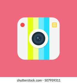Camera isolated on background. Photo camera flat icon. Vector illustration