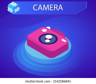 Camera isometric design icon. Vector web illustration. 3d colorful concept