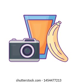 camera with juice glass and banana fruit