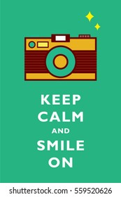camera keep calm and smile on greeting card