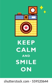 camera keep calm and smile on greeting card