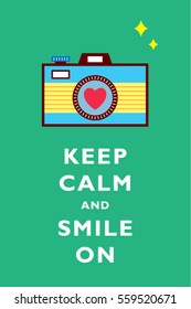 camera keep calm and smile on greeting card