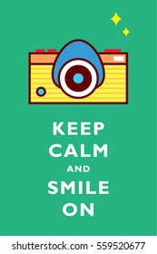camera keep calm and smile on greeting card
